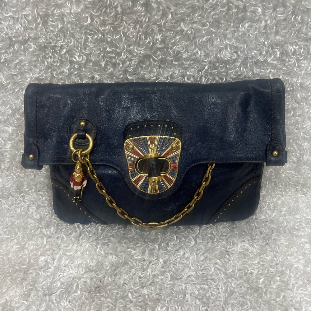 Alexander McQueen Navy and Gold Clutch